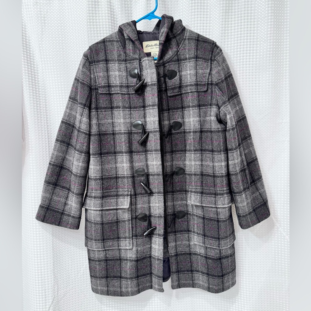 Eddie Bauer Plaid Coat. Gray/Black. Size Small.